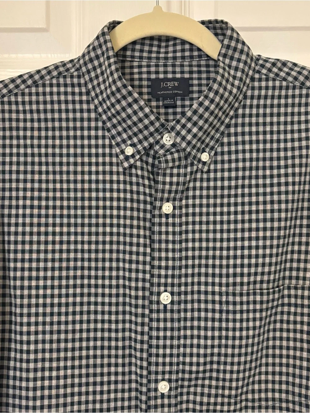 J. Crew Men’s Navy and Gray Gingham Button-Down Shirt
